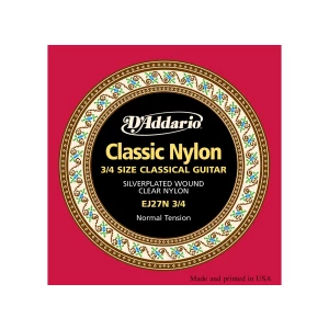 D'ADDARIO EJ27N 3/4 - струны для классической гитары 3/4, серебро (Silver), Normal Tension