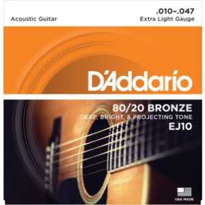 D'ADDARIO EJ10 - струны для акустической гитары, бронза 80/20, Extra Light 10-47