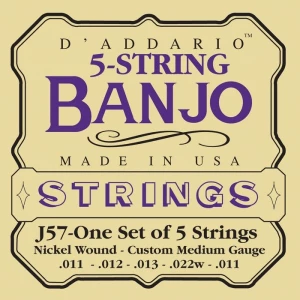 D'ADDARIO J57 - струны для банджо, 5 String and Tenor Banjo/Custom Medium/Nickel