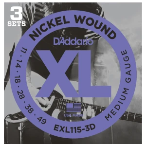D'ADDARIO EXL115-3D - струны для электрогитары., Blues/Jazz Rock, никель, 11-49, 3 комплекта