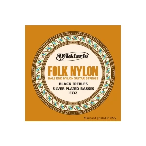 D'ADDARIO EJ32 - струны для акустической гитары ФОЛК, Silver/Black Nylon, Ball end